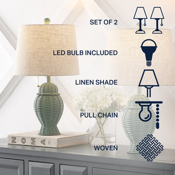Margie Wicker 20.5" Bohemian Rustic Iron LED Table Lamp - JONATHAN Y